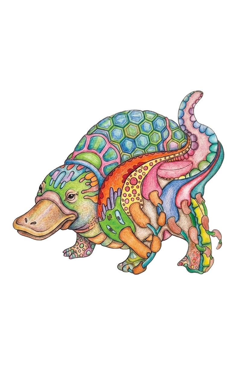 Cover art: patterned wanderer creature covered in mosaics.